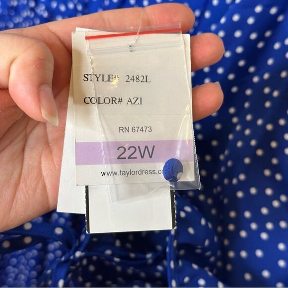 BNWT Taylor Blue Ivory Polka Dot V-Neck Elbow Tie Sleeve Smocked Maxi Dress 22W - Picture 12 of 12